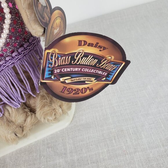 Pickford Brass Button Bears Daisy 1920s Gatsby 12" flapper bear tag & stand - Picture 10 of 12